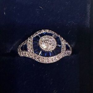 Silver and Sapphire Ring, Size 8